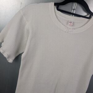 Russell Vintage 60s Distressed Waffle Thermal Short Sleeve Shirt Large Cotton